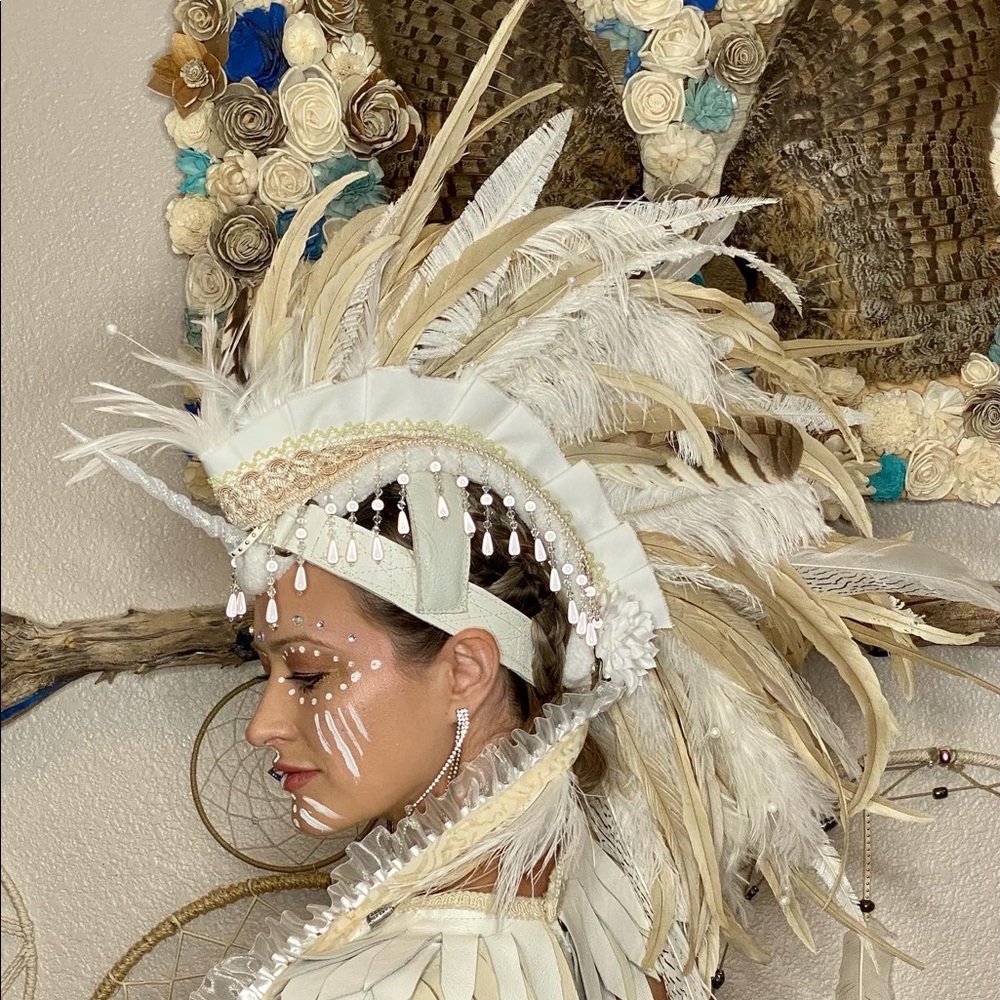 Handmade white feather headdress mohawk unicorn costume hat accessory 🦄